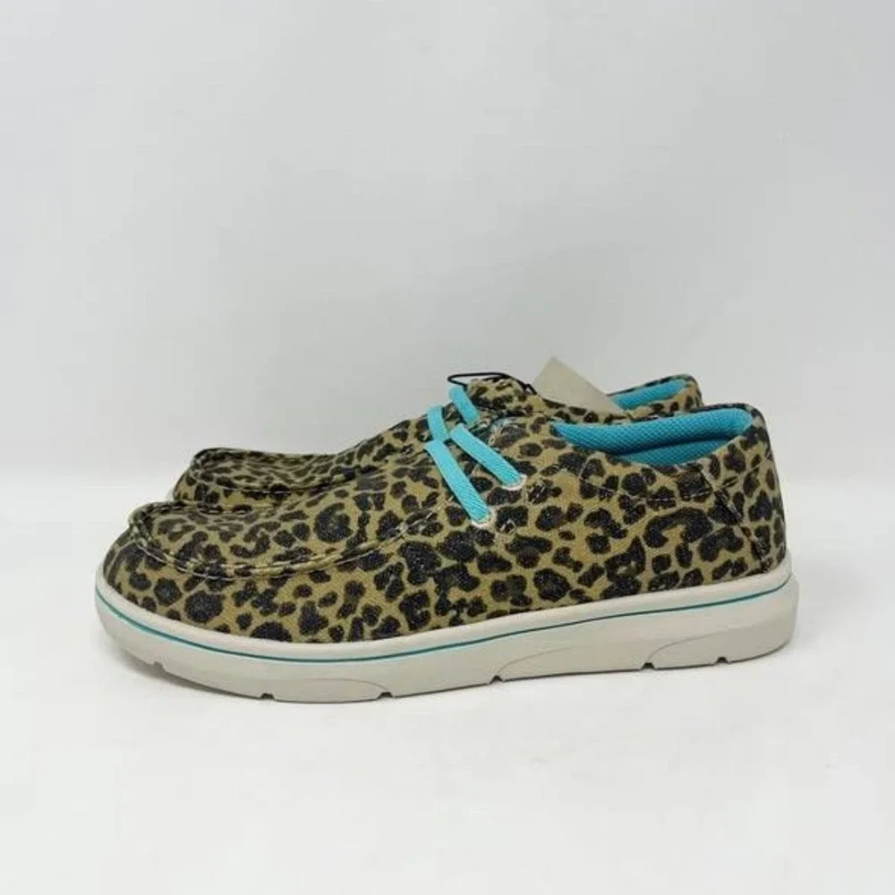 Ariat Hilo Shoes Youth Big Girls 4 Sparkle Leopard‎ Canvas Western Casual Loafer
